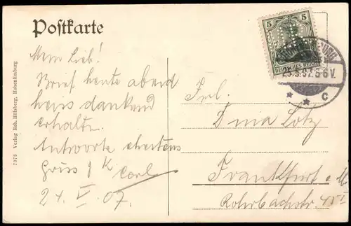 Hohenlimburg-Hagen (Westfalen)  Brücke 1907  gel. durchstochene Briefmarke M.R.