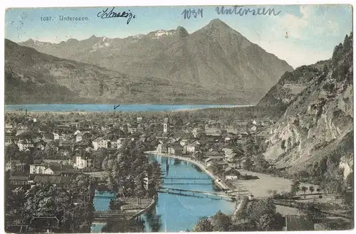 Ansichtskarte Unterseen (Bz Interlaken-Oberhasli) Blick auf die Stadt 1915