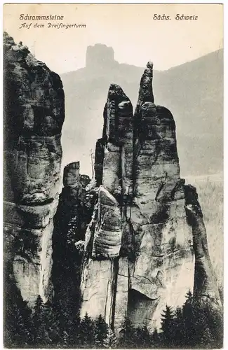 Ansichtskarte Bad Schandau Schrammsteine Auf dem Dreifingerturm 1919