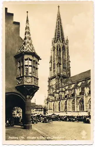 Ansichtskarte Freiburg im Breisgau Münster und Erker am Kaufhaus 1940