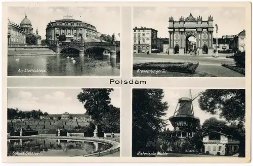 Potsdam Mehrbild-AK mit Stadtschloss, Brandenburger Tor, Mühle Sanssouci 1935