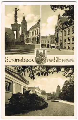 Schönebeck (Elbe) DDR Mehrbildkarte mit 3 Stadtteilansichten 1956