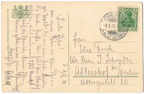 Gehlberg Blick zum Aussichtsturm Schneekopf 1916   gel Stempel GEHLBERG