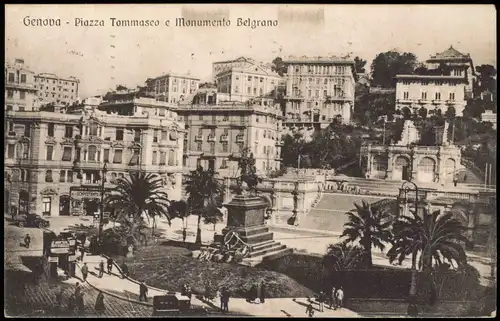 Cartoline Genua Genova (Zena) Piazza Tommasco e Monumento Belgrano 1928