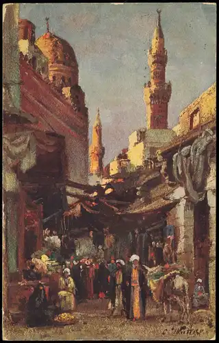 Kairo القاهرة Straße in Kairo - Street in Cairo (Kunst C. Wuttke) 1929