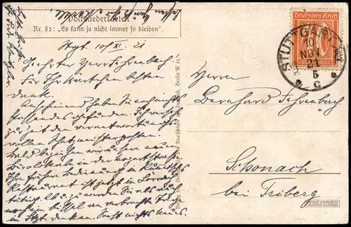 Künstlerkarte Volksliederkarte "Es kann ja nicht " 1921   gel Stempel STUTTGART