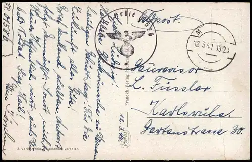 Militär Soldat in Stacheldraht 194 2.WK Feldpost (Briefstempel   Blindstempel)