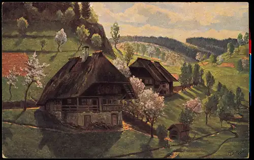 .Baden-Württemberg Künstlerkarte Aug. Simon, Frühling im Schwarzwald 1920