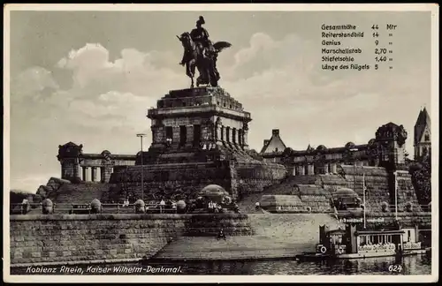 Ansichtskarte Koblenz Partie am Kaiser-Wilhelm-Denkmal 1937