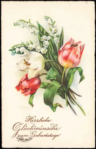 Ansichtskarte  Glückwunsch Geburtstag Birthday Tulpen und Märzenbecher 1938