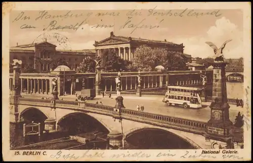 Ansichtskarte Berlin Nationalgalerie, Brücke - Doppelstockbus 1934