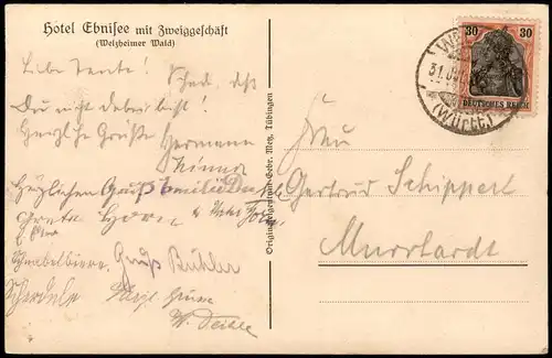 Ansichtskarte Ebnisee-Welzheim Haus am Ebnisee 1914