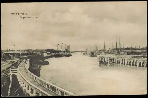 Ostende Oostende Le port maritime, Hafen Partie Blick auf Schiffe 1910