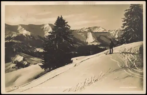 Ansichtskarte Dornbirn Aussicht zum Freschen Skifahrer 1933