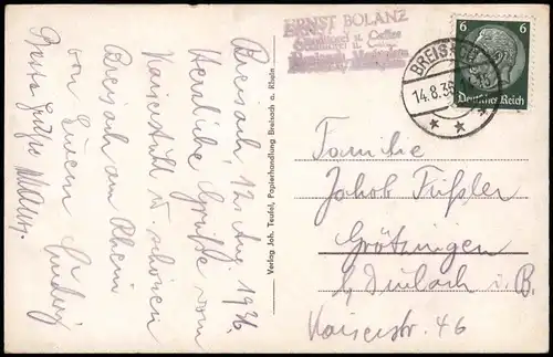 Ansichtskarte Breisach (Rhein) Blick auf die Stadt 1936