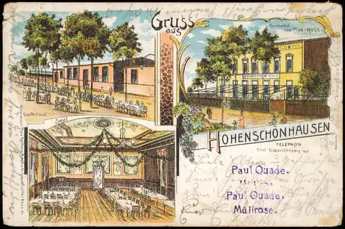 Ansichtskarte Litho AK Hohenschönhausen-Berlin Restaurant Max Kuss Saal 1904