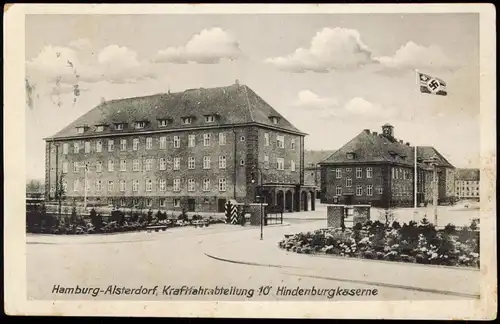 Ansichtskarte Hamburg Alsterdorf, Krafrahrabteilung 10 Hindenburgkaserne 1942  gel. Feldpost WK2 - Blindstempel