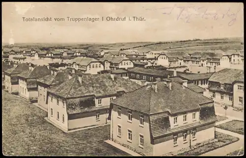 Ansichtskarte Ohrdruf Totalansicht  Truppenlager 1917  gel. Feldpoststempel WK1