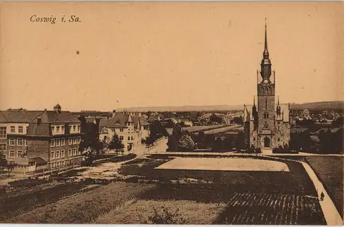 Ansichtskarte Coswig (Sachsen) Straßenpartie - Stadt, Kirche 1912