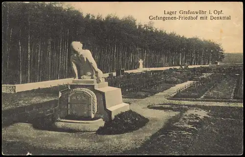 Ansichtskarte Grafenwöhr Gefangenen-Friedhof mit Denkmal 1930