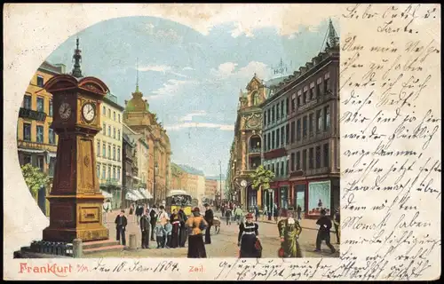 Frankfurt am Main Zeil, Geschäfte - Straßenbahn - Standuhr 1904