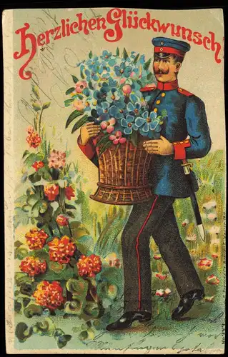 Litho AK Glückwunsch Geburtstag Birthday Postbote 1909   gel. Rollstempel Ulm