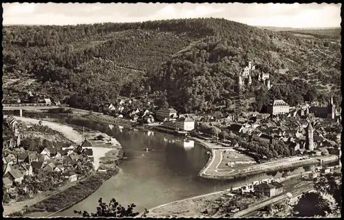 Ansichtskarte Wertheim Panorama mit Taubermündung in den Main 1960