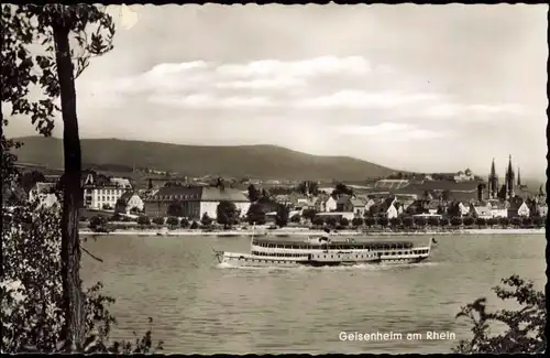 Geisenheim Panorama-Ansicht mit Rhein Schiff Fahrgastschiff 1965