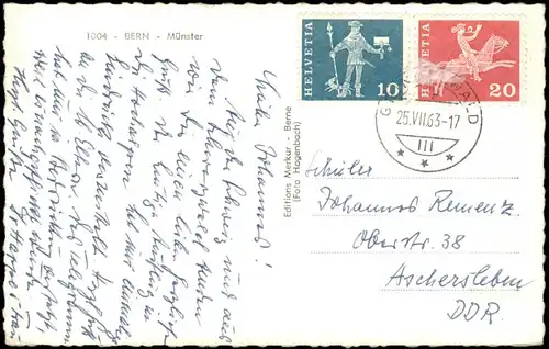 Ansichtskarte Bern (Schweiz) Berne Münster, Stadt Teilansicht 1963