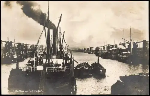 Postcard Stettin Szczecin Dampfer - Freihafen 1905