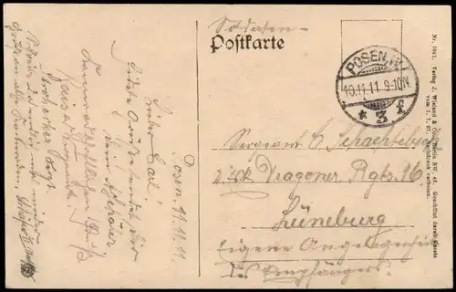 Postcard Posen Poznań Ansiedlungskommision 1911  gel. Feldpoststempel