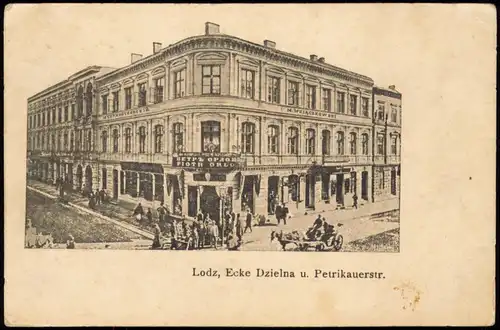 Postcard Lodz / Lodsch Łódź Ecke Dzielna u. Petrikauerstrasse 1915