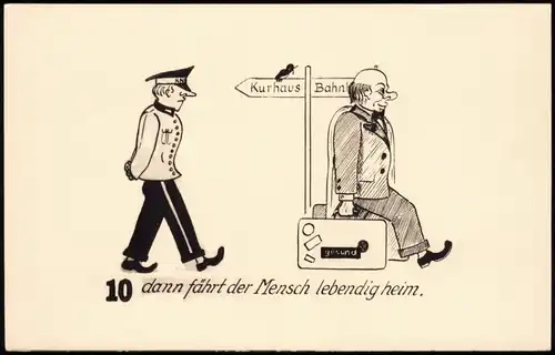 Scherzkarte Kneippkur - Dann fährt der Mensch lebendig heim 1958