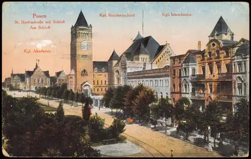 Postcard Posen Poznań St. Martinstraße 1918  gel. Feldpost Glowno