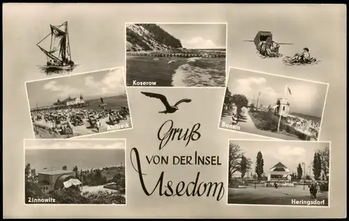 Koserow Bansin Ahlbeck Insel Usedom Mehrbildkarte DDR 1965