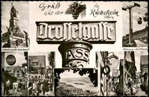 Rüdesheim (Rhein) Mehrbildkarte Gruss aus der Drosselgasse 1958