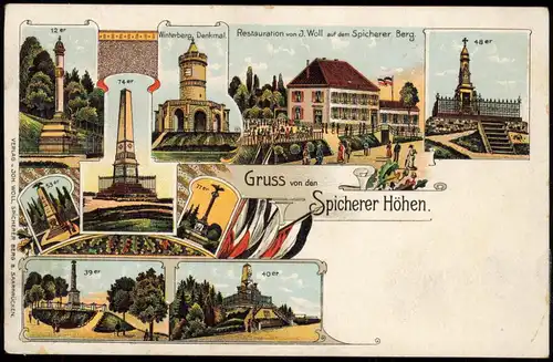 Ansichtskarte Saarbrücken Spicherer Höhen, Restauration Denkmäler 1909