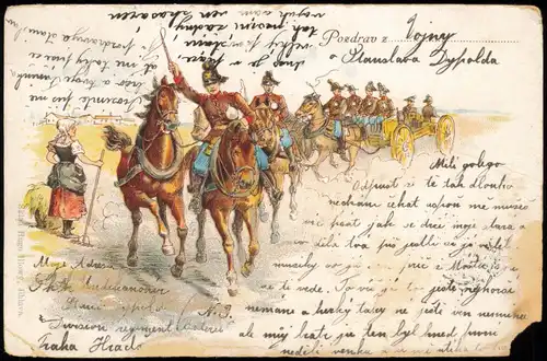 .Tschechien Tschechien Künstlerkarte Militär Reiter Kavellarie 1905
