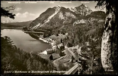 Urfeld-Kochel am See Walchensee Panorama mit Kesselbergstraße 1960