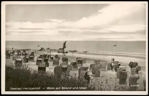 Ansichtskarte Heringsdorf Usedom Badestrand Strand und Ostsee 1954