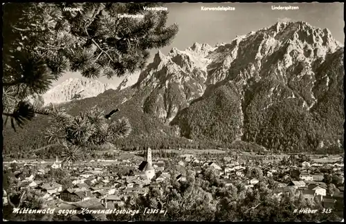 Ansichtskarte Mittenwald Ortsansicht gegen Karwendelgebirge 1960