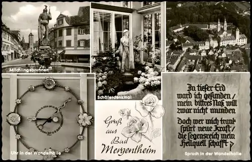 Bad Mergentheim Mehrbildkarte ua. mit Milchlingsbrunnen Schäferdenkmal 1960