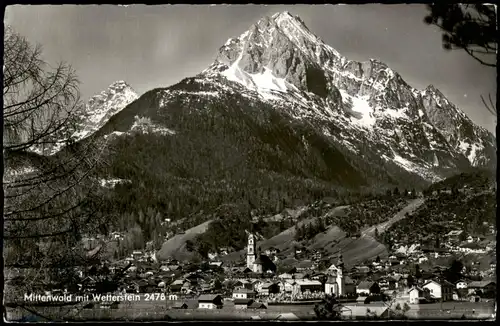 Ansichtskarte Mittenwald Panorama-Ansicht mit Wetterstein Bergansicht 1956
