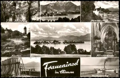 Chiemsee Mehrbildkarte mit Kloster, Klosterweg, Kirche, Dampfersteg uvm. 1960