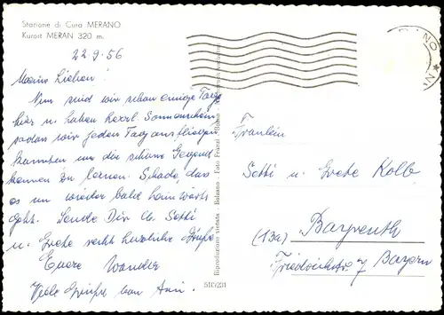 Cartoline Meran Merano Panorama-Ansicht 1956