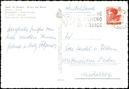 Cartoline Meran Merano Mehrbildkarte mit Panorama-Ansichten 1967