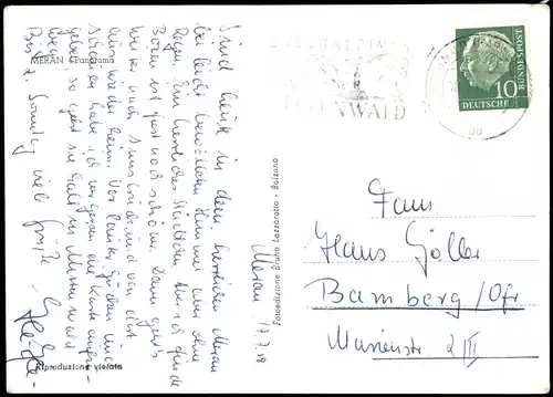 Cartoline Meran Merano Panorama-Ansicht 1958