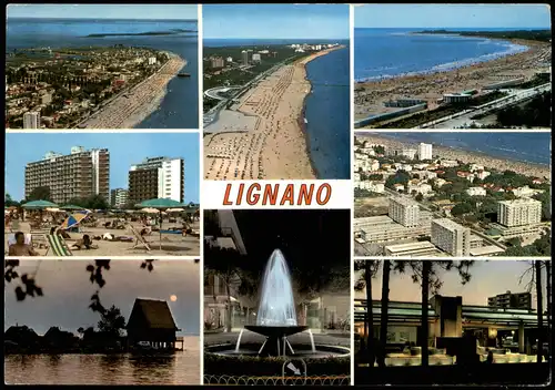 Cartoline Lignano Sabbiadoro Mehrbildkarte u.a. mit Luftaufnahmen 1968