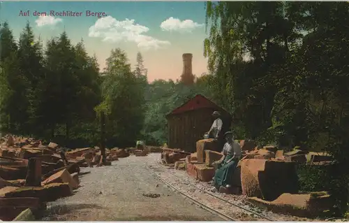 Ansichtskarte Rochlitz Rochlitzer Berg - Bahnstrecke, Arbeiter 1913