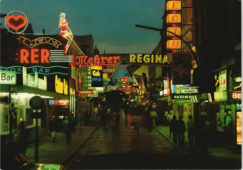 St. Pauli-Hamburg Reeperbahn Große Freiheit Bars Nacht-Beleuchtung 1970